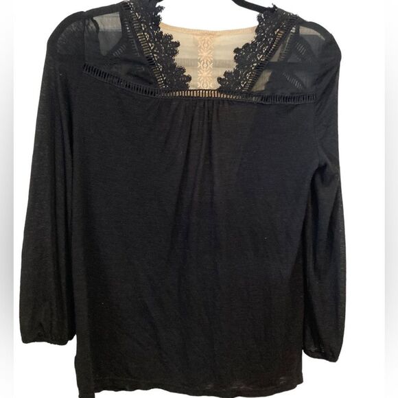 Anthropologie meadow rue, black peasant, top with sheer tan - Picture 3 of 7
